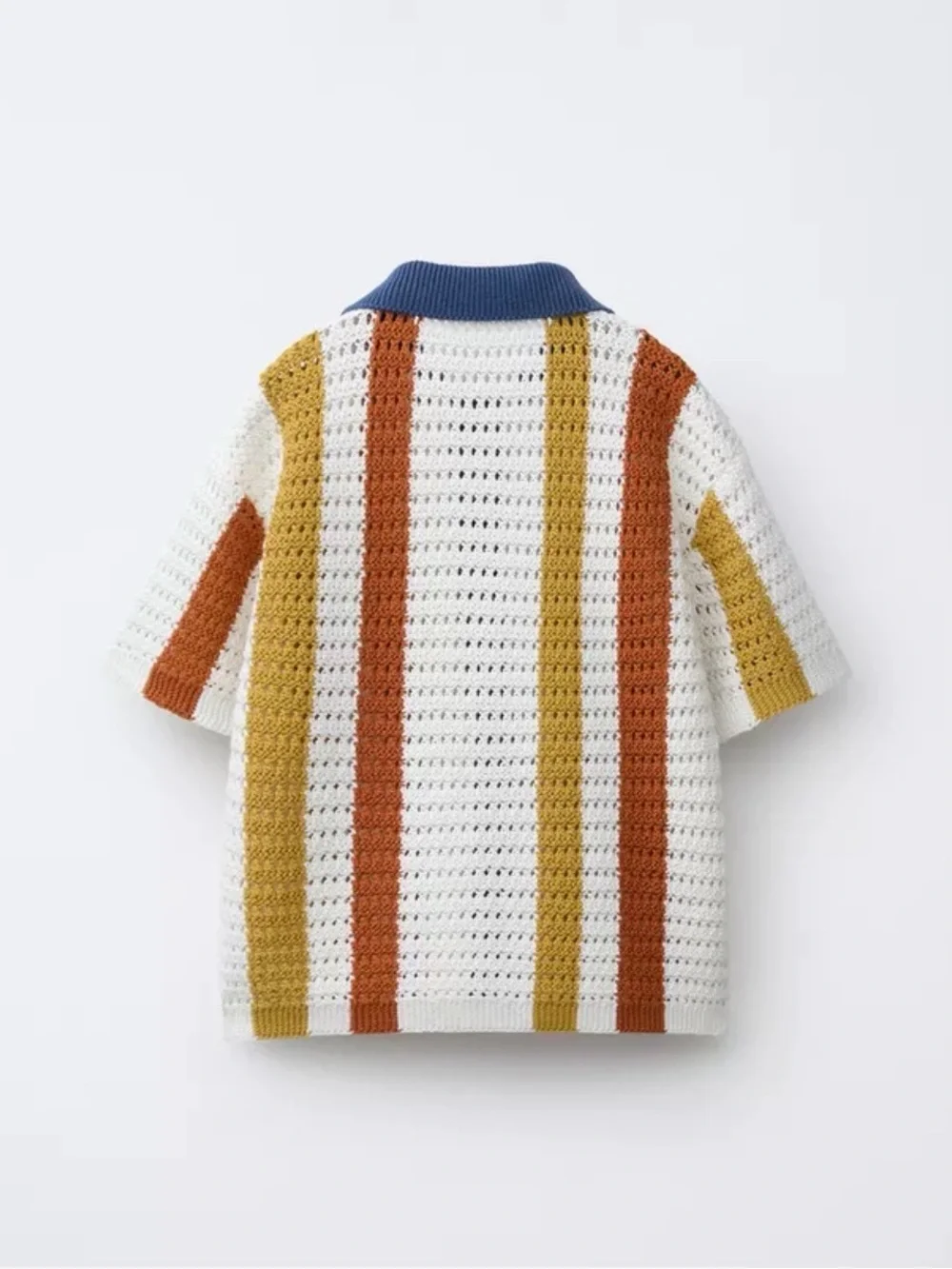 NWT Zara Kids Knit Crochet Polo Shirt in White, Rust, Mustard & Navy 5T
